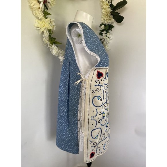 Vintage Homemade Jumper Dress Pinafore Apron 70's Embroidery Calico Farm Cottage - Picture 3 of 12